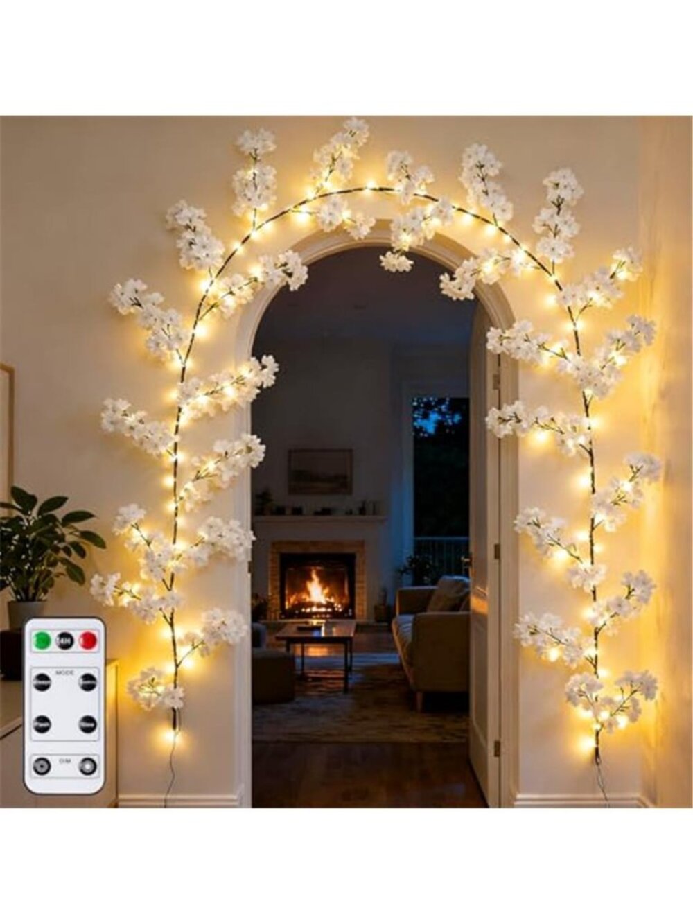 Cherry Blossom LED Light Garland Vine Wall Decor Remote Bedroom Wedding Boho